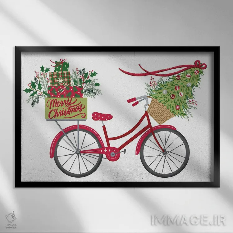 تابلو دوچرخهٔ کریسمسی اثر آماندا مکگی - نمای قابدار مشکی