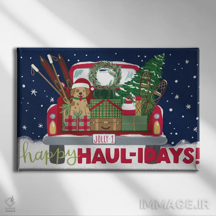 تابلو تعطیلات پر بار (بازی با کلام کریسمسی) اثر آماندا مکگی - نمای روبهرو روی دیوار