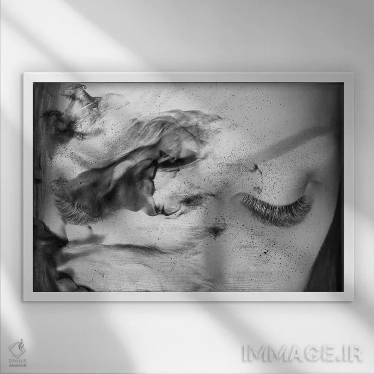 تابلو زمینه هنری با دود سفید و مژهها اثر تاتیانا آمرِین - نمای قابدار سفید