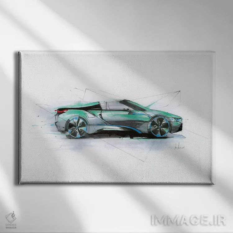 تابلو نمای جانبی آی۸ سبز اثر الکسیس مارکو - نمای روبهرو روی دیوار