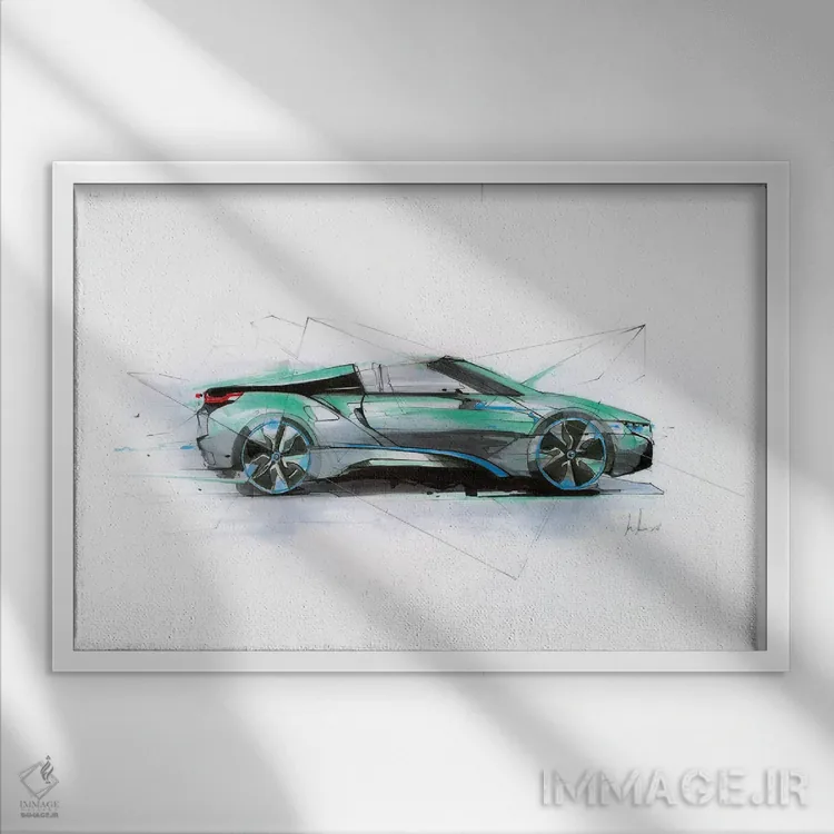 تابلو نمای جانبی آی۸ سبز اثر الکسیس مارکو - نمای قابدار سفید