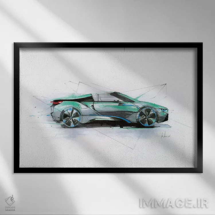 تابلو نمای جانبی آی۸ سبز اثر الکسیس مارکو - نمای قابدار مشکی