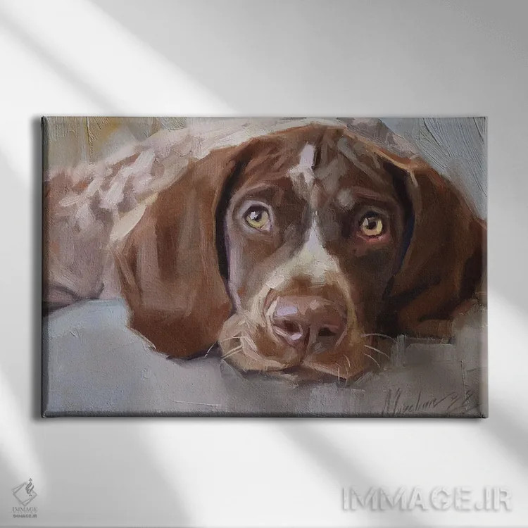 تابلو پرترهٔ پوینتر ژرمن شورت هیر (سگ شکاری آلمانی) اثر الکس مووچون - نمای روبهرو روی دیوار