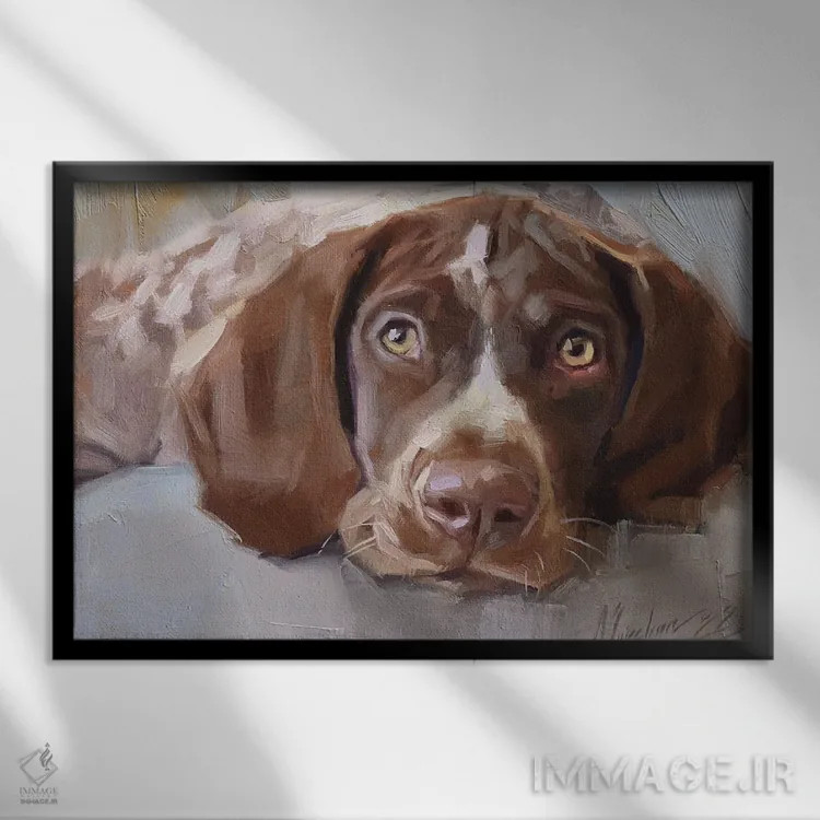 تابلو پرترهٔ پوینتر ژرمن شورت هیر (سگ شکاری آلمانی) اثر الکس مووچون - نمای قابدار مشکی