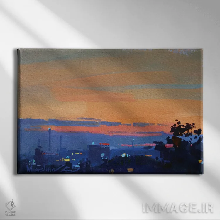 تابلو غروب در شهر اثر الکس مووچون - نمای روبهرو روی دیوار
