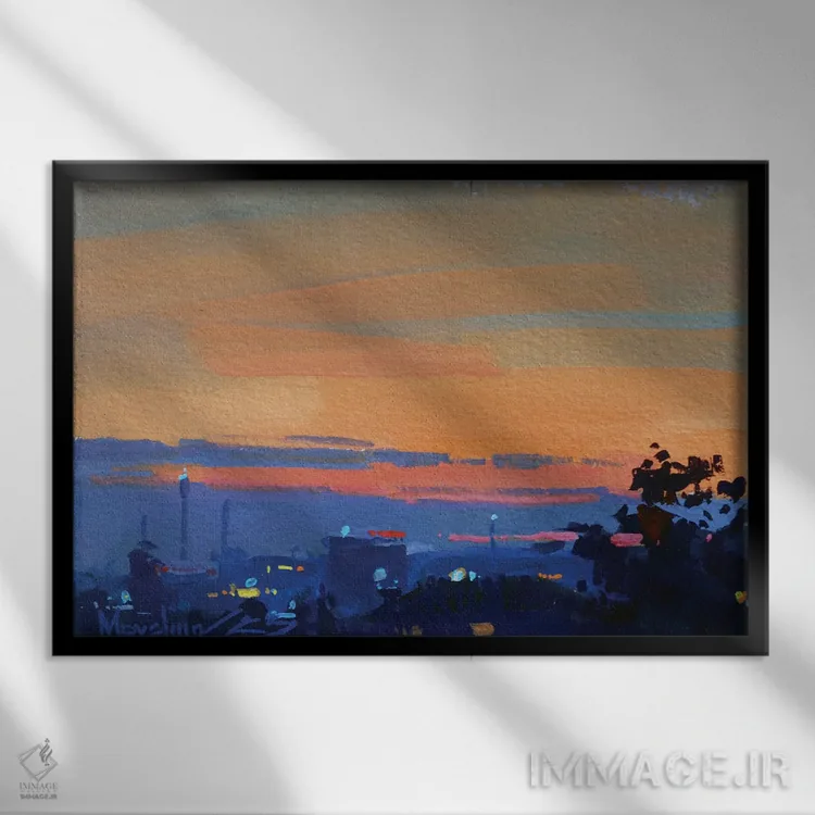 تابلو غروب در شهر اثر الکس مووچون - نمای قابدار مشکی