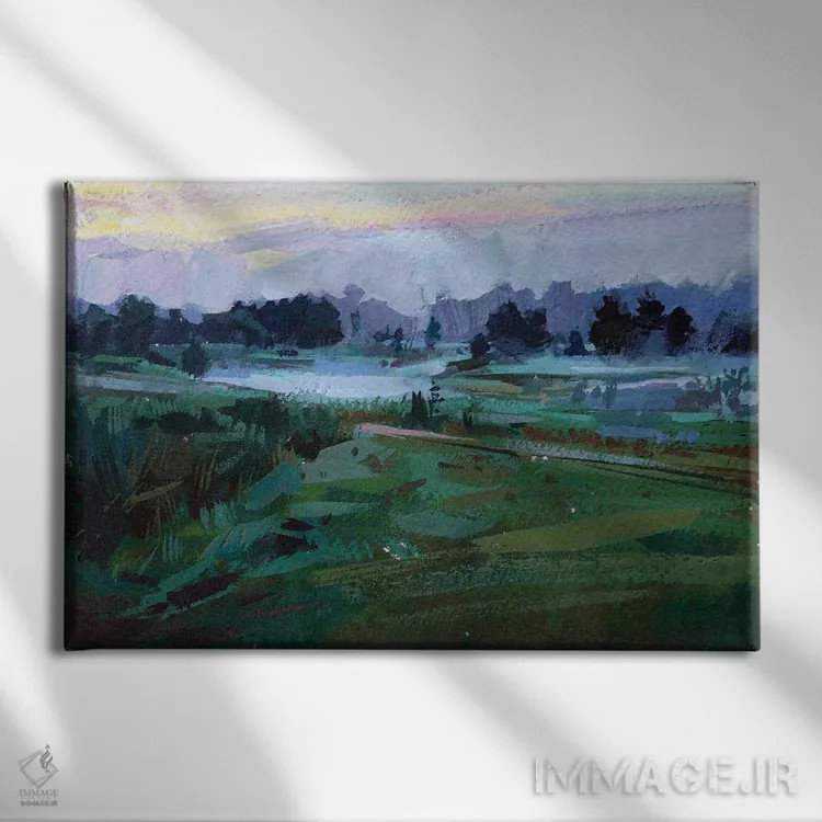 تابلو نقاشی طلوع آفتاب، مه صبحگاهی اثر الکس مووچون - نمای روبهرو روی دیوار