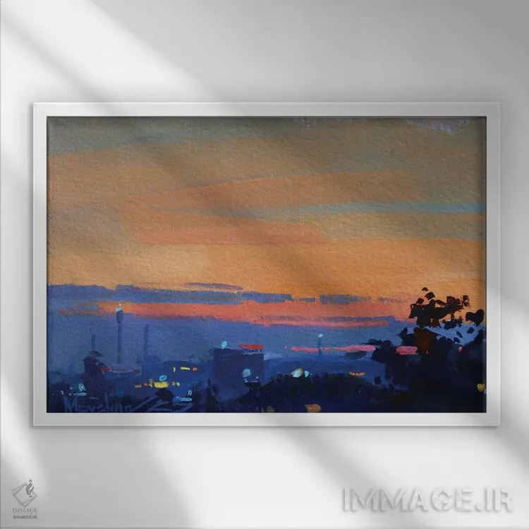 تابلو غروب در شهر اثر الکس مووچون - نمای قابدار سفید