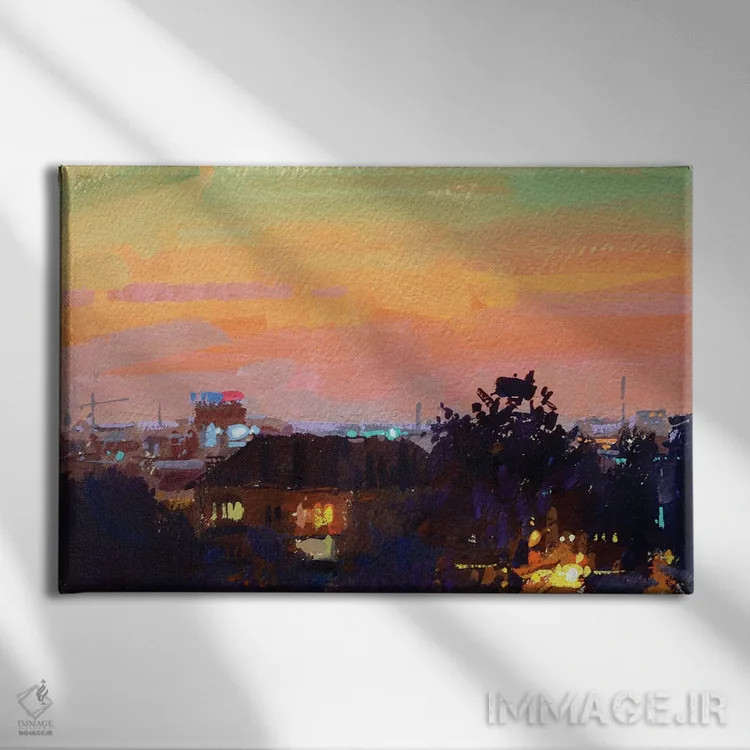 تابلو چراغهای شبانه در شهر اثر الکس مووچون - نمای روبهرو روی دیوار