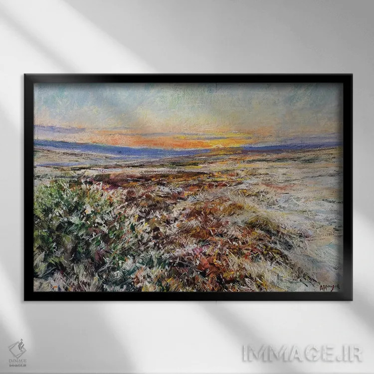 تابلو خورشید زمستانی بالای زمینهای بایر اثر اندرو مودی - نمای قابدار مشکی