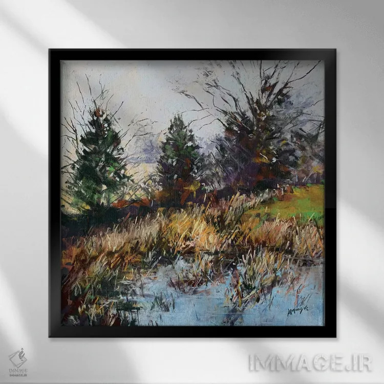 تابلو مِه در حال پراکنده شدن اثر اندرو مودی - نمای قابدار مشکی