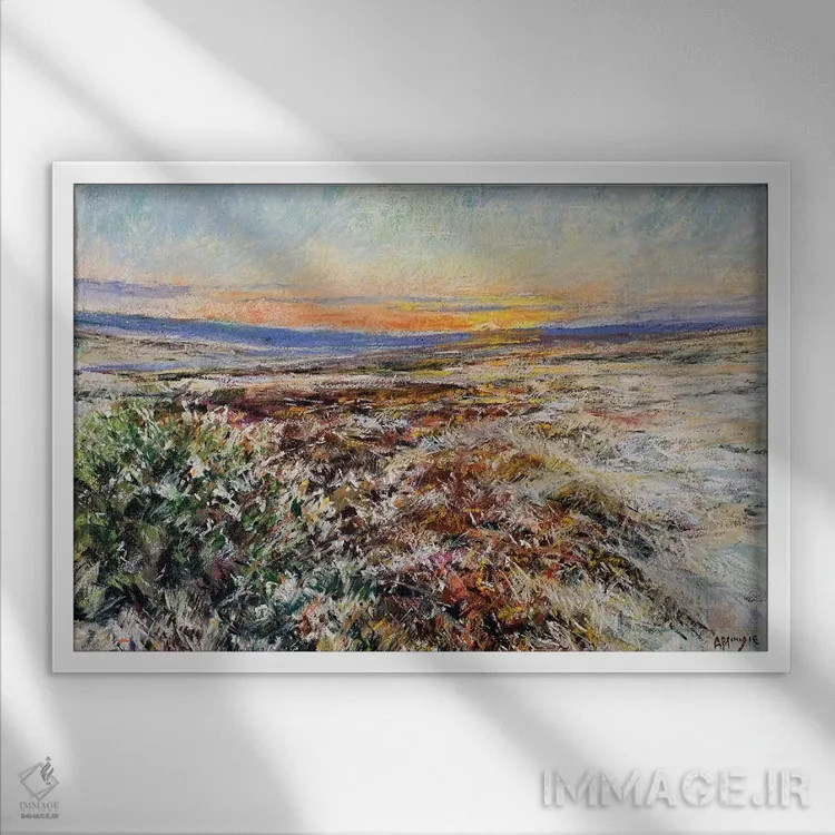 تابلو خورشید زمستانی بالای زمینهای بایر اثر اندرو مودی - نمای قابدار سفید