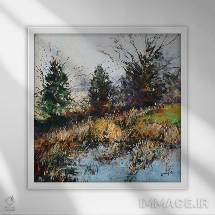 تابلو مِه در حال پراکنده شدن اثر اندرو مودی - نمای قابدار سفید