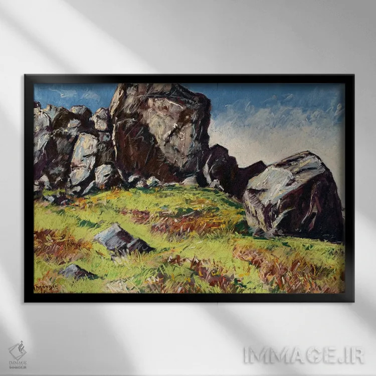 تابلو گاو و گوساله زیر آفتاب زمستانی اثر اندرو مودی - نمای قابدار مشکی