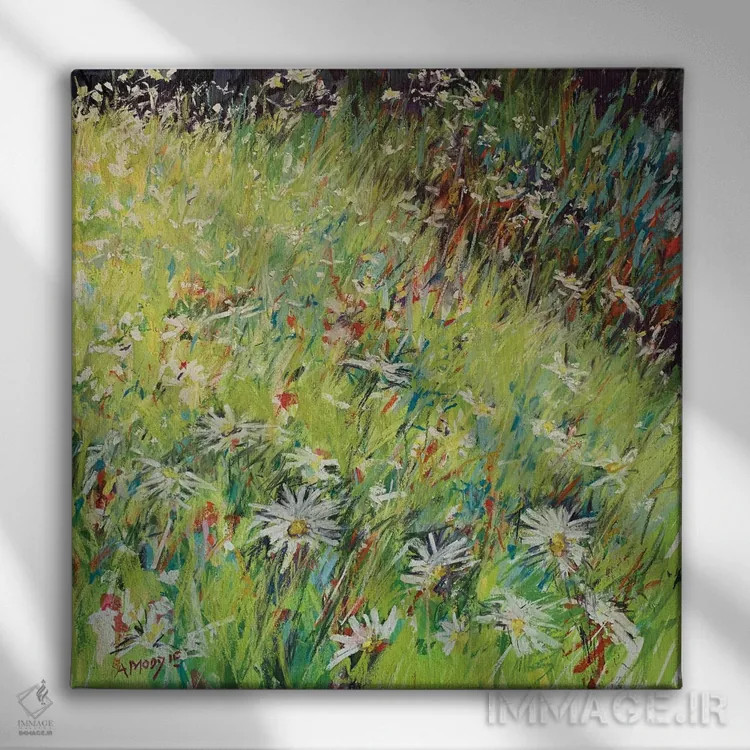 تابلو چمنزار گلمروارید اثر اندرو مودی - نمای روبهرو روی دیوار