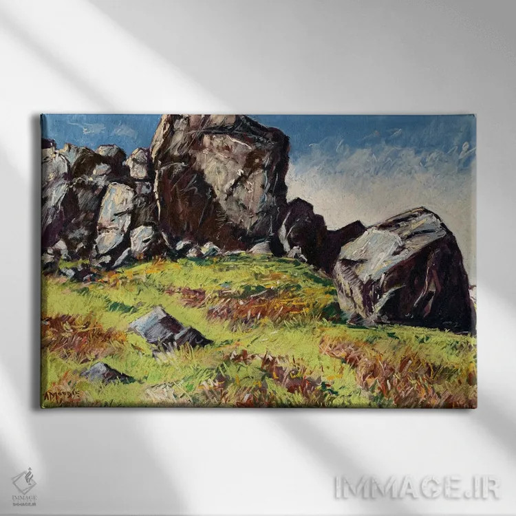 تابلو گاو و گوساله زیر آفتاب زمستانی اثر اندرو مودی - نمای روبهرو روی دیوار