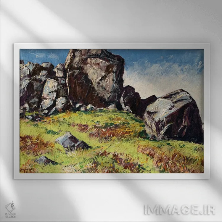 تابلو گاو و گوساله زیر آفتاب زمستانی اثر اندرو مودی - نمای قابدار سفید