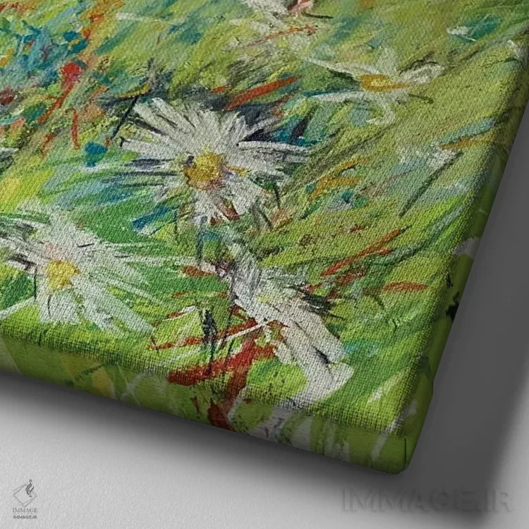 تابلو چمنزار گلمروارید اثر اندرو مودی - نمای نزدیک بافت بوم