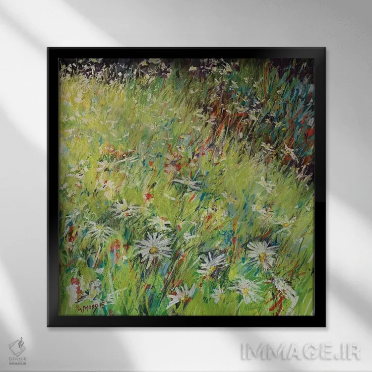 تابلو چمنزار گلمروارید اثر اندرو مودی - نمای قابدار مشکی