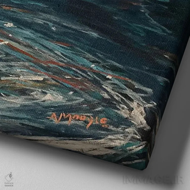 تابلو مرغ ماهیخوار (پرنده) اثر اندرو مودی - نمای نزدیک بافت بوم