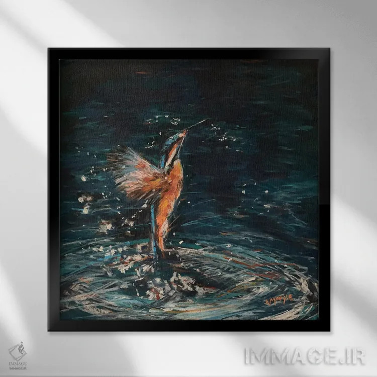 تابلو مرغ ماهیخوار (پرنده) اثر اندرو مودی - نمای قابدار مشکی