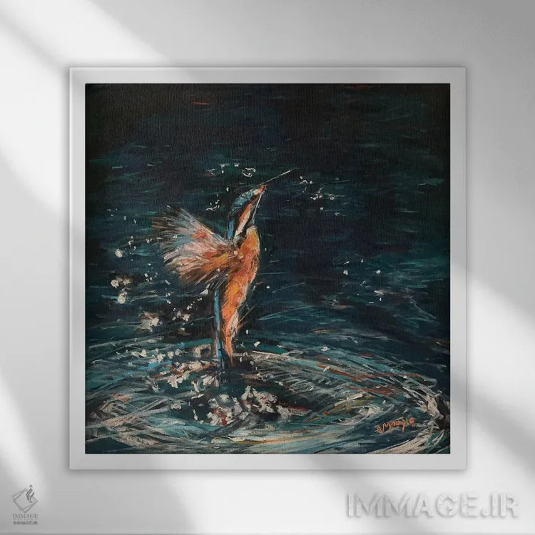 تابلو مرغ ماهیخوار (پرنده) اثر اندرو مودی - نمای قابدار سفید