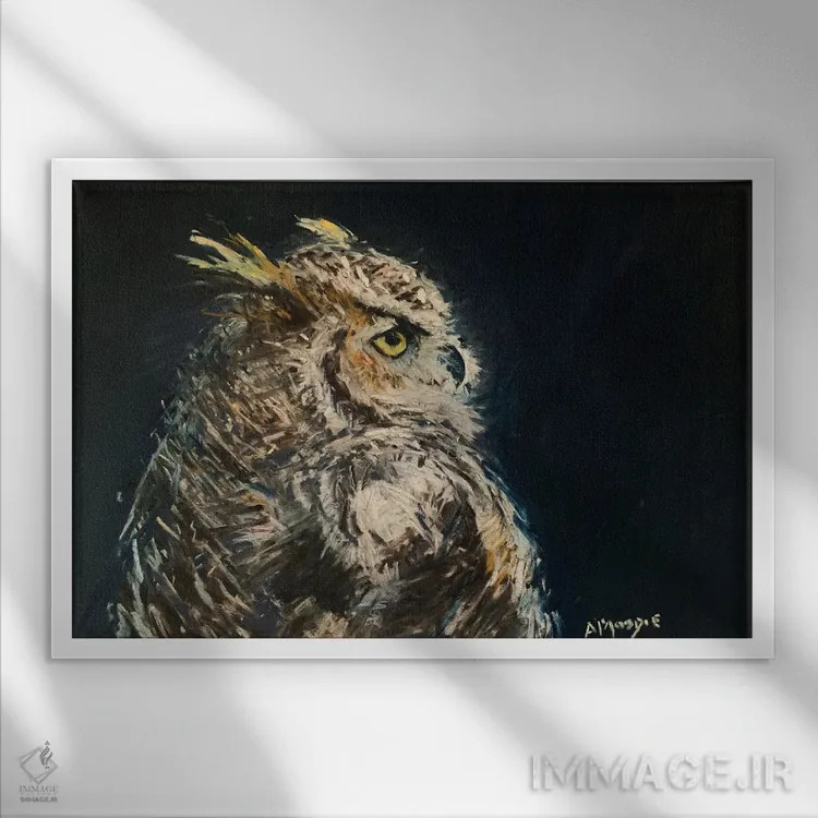 تابلو جغد اثر اندرو مودی - نمای قابدار سفید