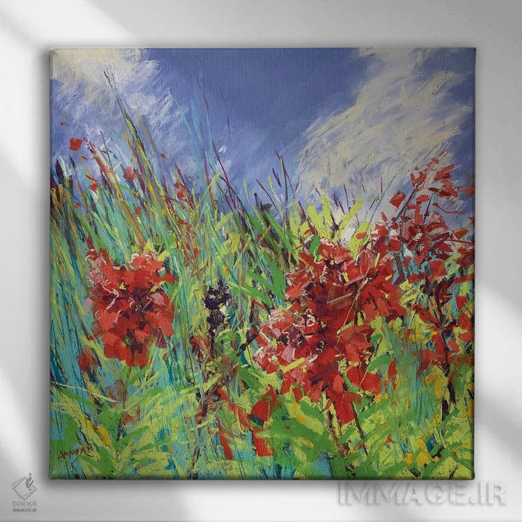 تابلو گل فلکس و علفها اثر اندرو مودی - نمای روبهرو روی دیوار