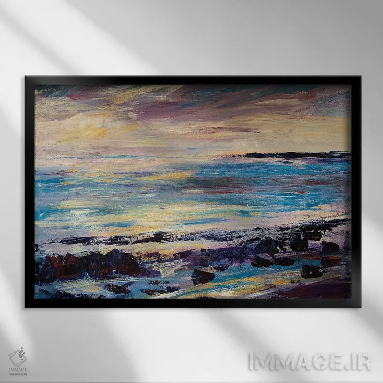 تابلو صخرهها و دریا اثر اندرو مودی - نمای قابدار مشکی