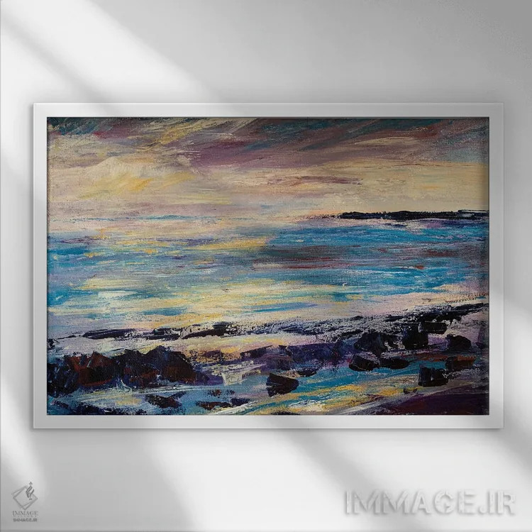 تابلو صخرهها و دریا اثر اندرو مودی - نمای قابدار سفید