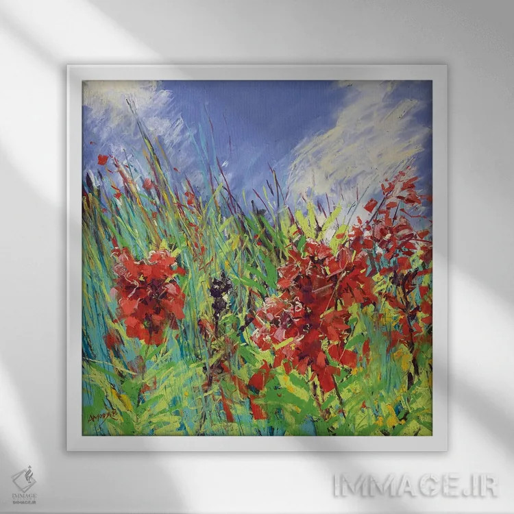 تابلو گل فلکس و علفها اثر اندرو مودی - نمای قابدار سفید