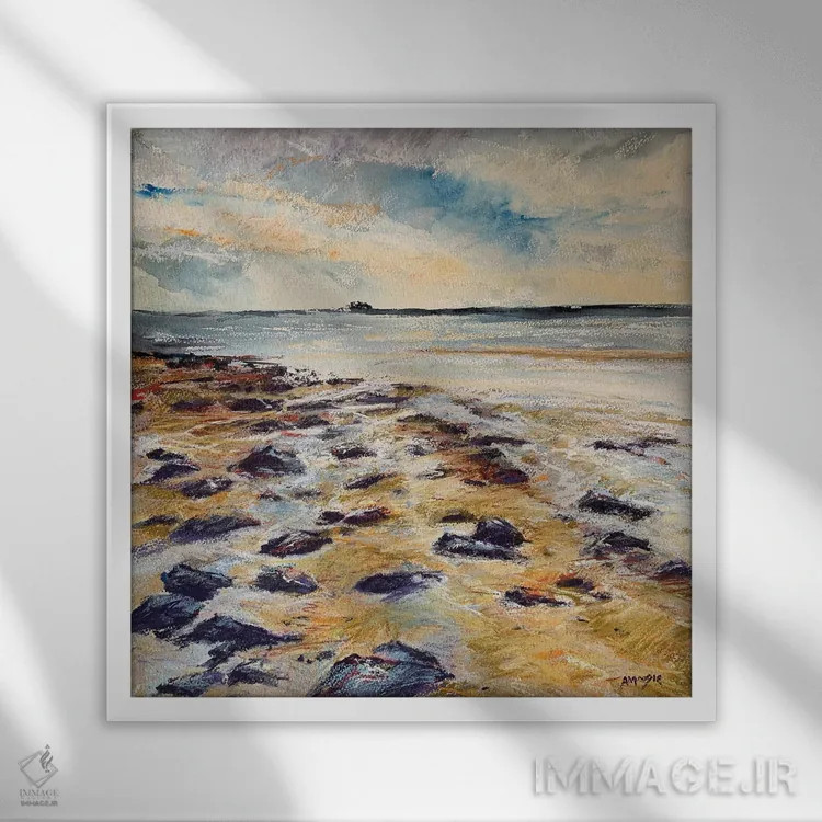 تابلو ساحل صخرهای اثر اندرو مودی - نمای قابدار سفید