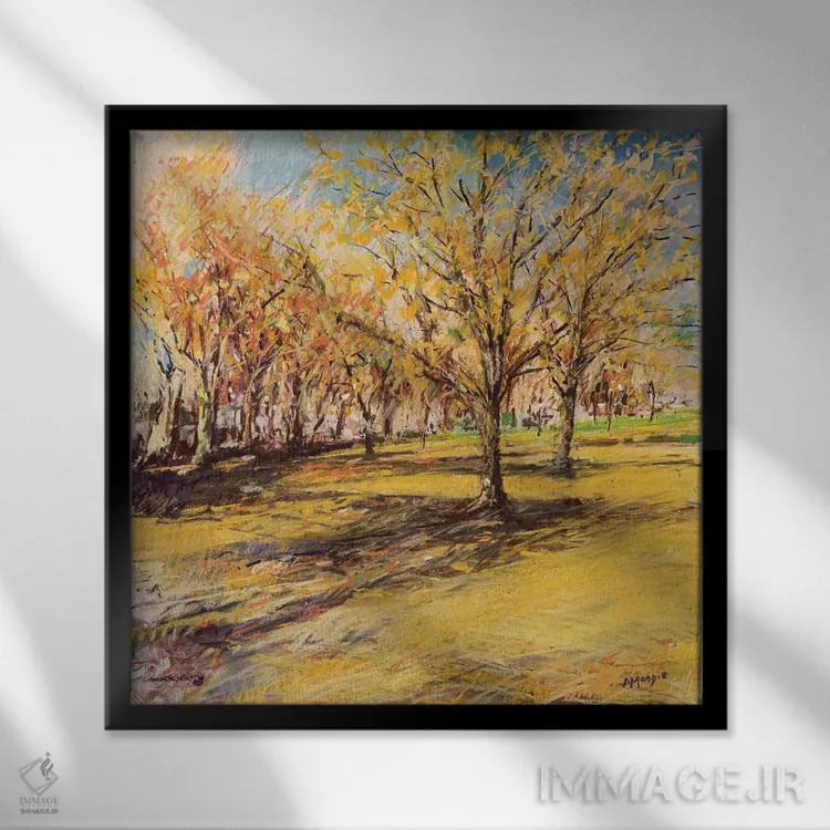 تابلو برگهای پاییزی اثر اندرو مودی - نمای قابدار مشکی