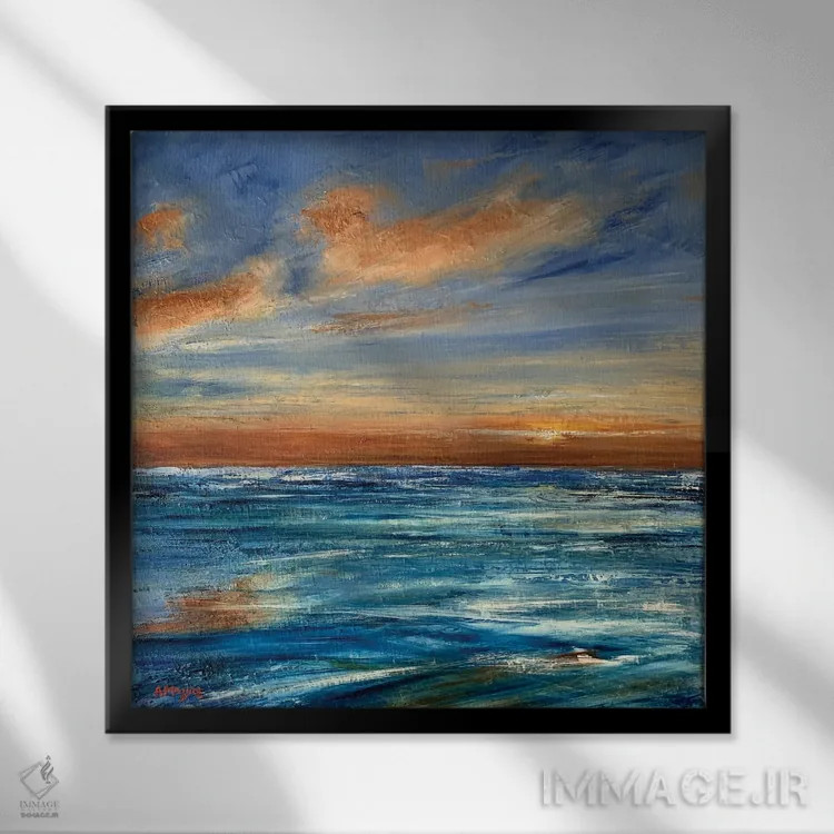 تابلو غروب خورشید بر فراز آرامش اثر اندرو مودی - نمای قابدار مشکی