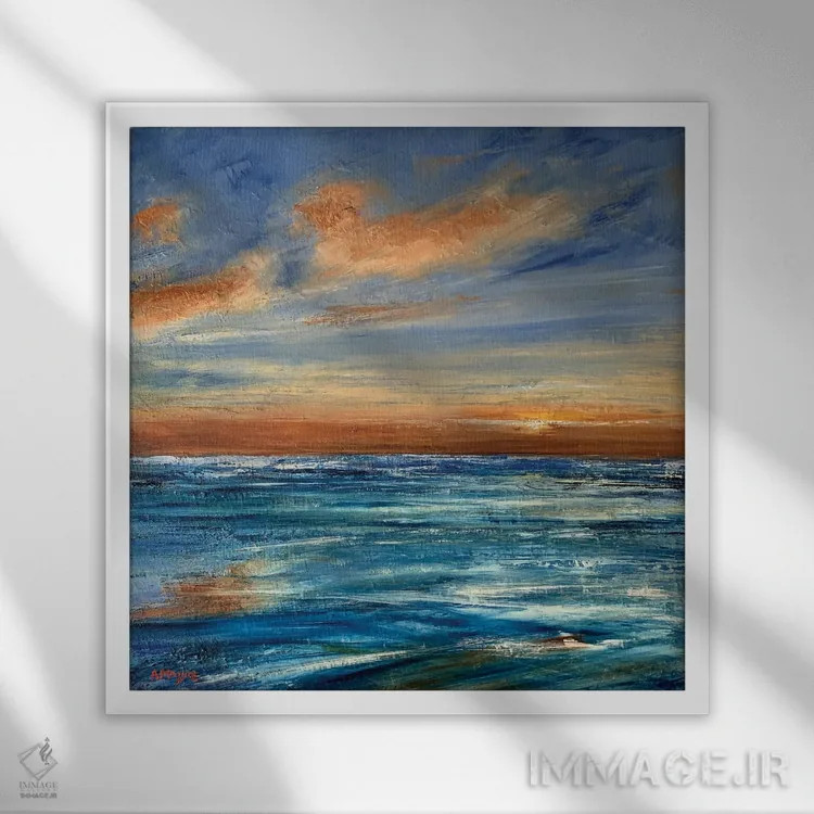 تابلو غروب خورشید بر فراز آرامش اثر اندرو مودی - نمای قابدار سفید