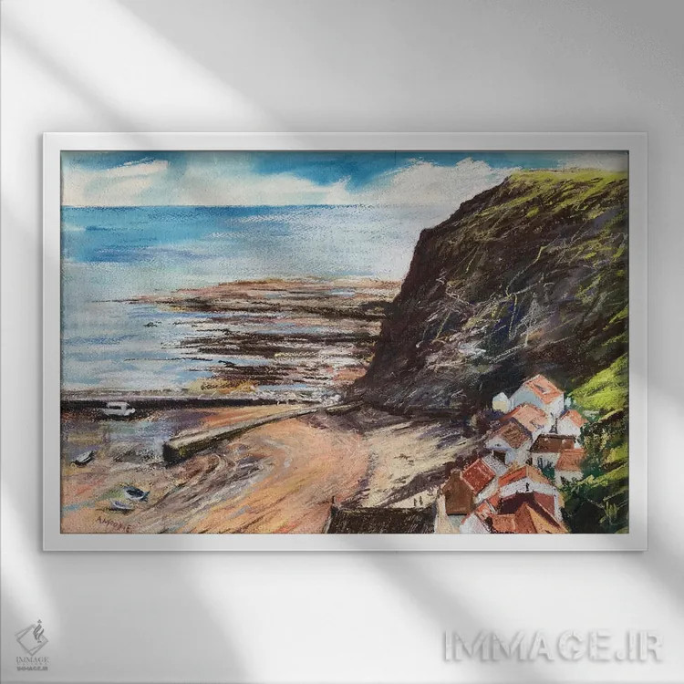 تابلو ساحل استیثس (نام محل) اثر اندرو مودی - نمای قابدار سفید