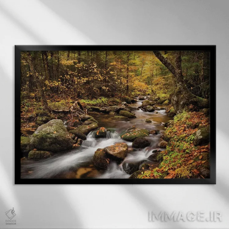 تابلو آمریکا، نیوهمپشایر، کوههای سفید، رنگهای پاییزی در بروک جفرسون ۱ اثر آن کالینز - نمای قابدار مشکی