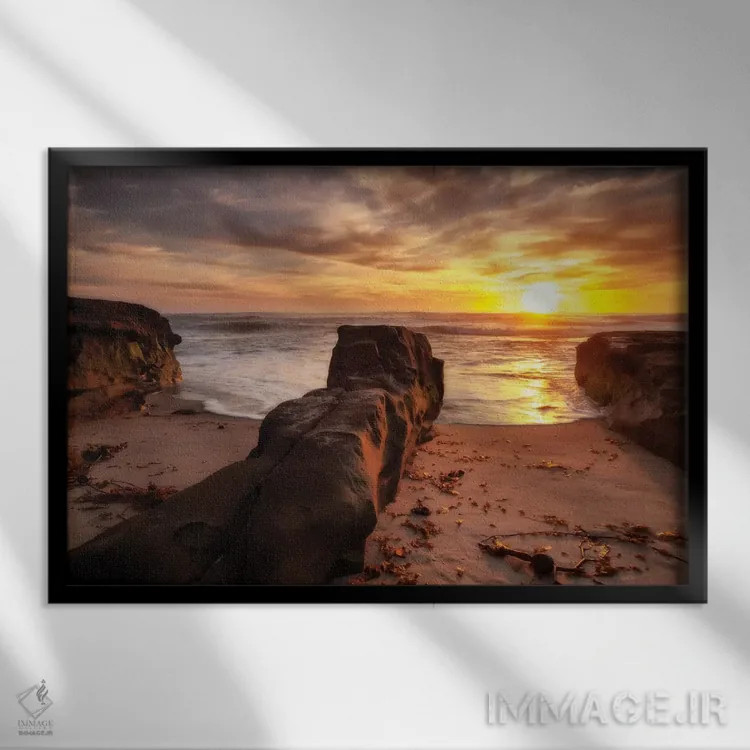 تابلو آمریکا، کالیفرنیا، لاجویا، غروب آفتاب، پارک بلوار ساحل اثر آن کالینز - نمای قابدار مشکی