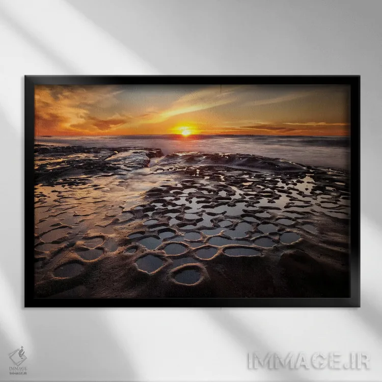 تابلو آمریکا، کالیفرنیا، لاجویا، غروب آفتاب در ریف بیمارستان اثر آن کالینز - نمای قابدار مشکی