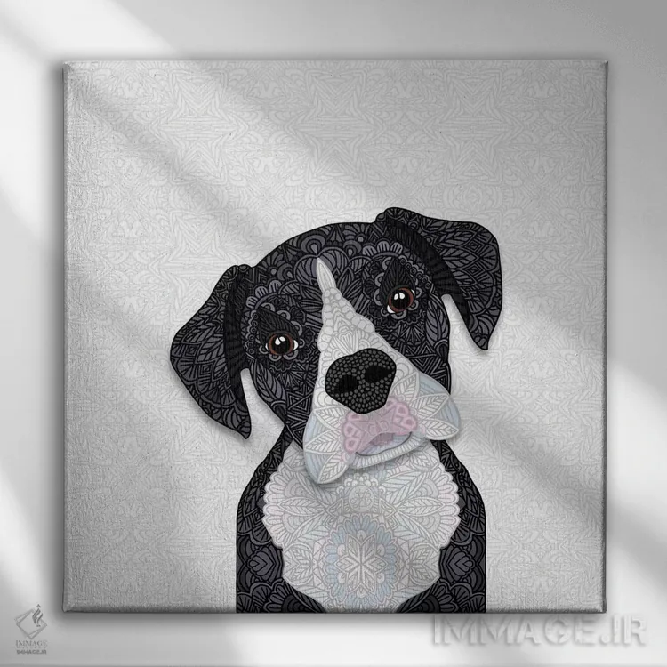 تابلو باکسر سیاه و سفید (سگ) اثر آنجلیکا پارکر - نمای روبهرو روی دیوار