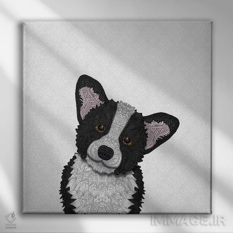 تابلو کورگی سیاه (سگ) اثر آنجلیکا پارکر - نمای روبهرو روی دیوار