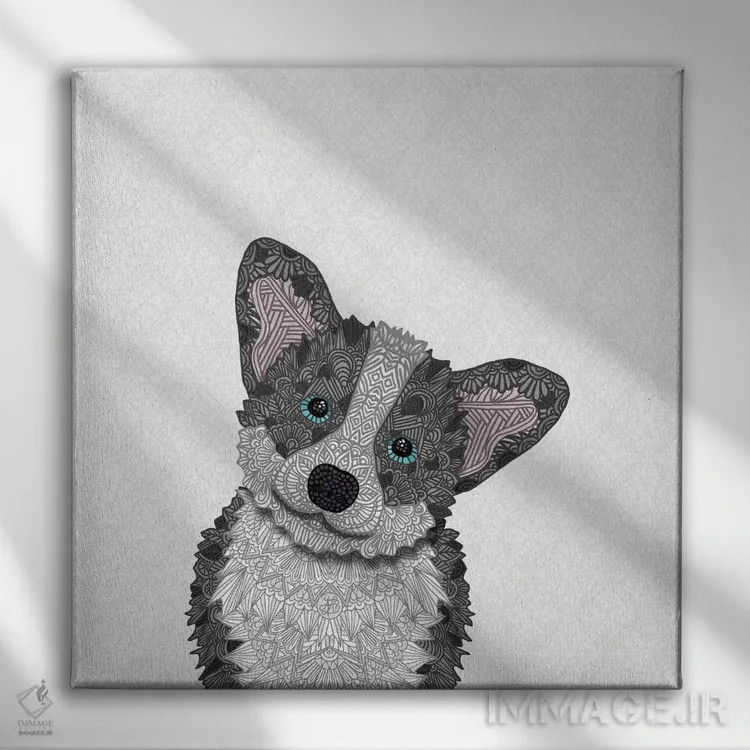 تابلو کورگی آبی (سگ) اثر آنجلیکا پارکر - نمای روبهرو روی دیوار