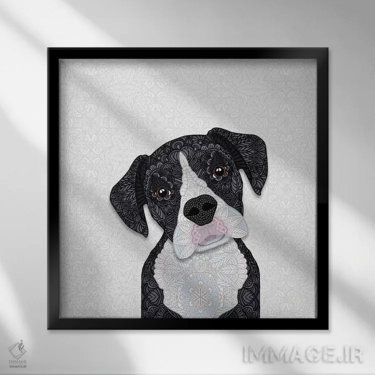 تابلو باکسر سیاه و سفید (سگ) اثر آنجلیکا پارکر - نمای قابدار مشکی