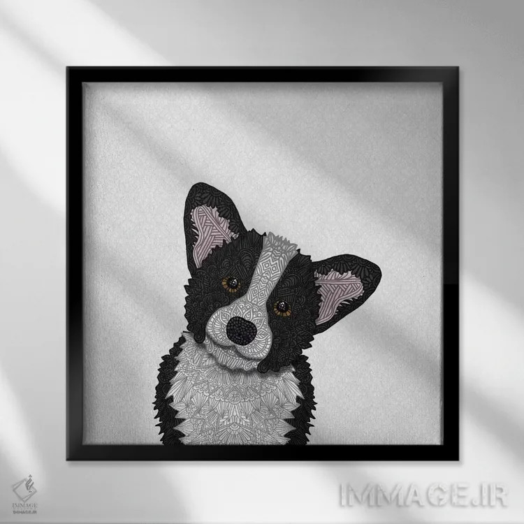 تابلو کورگی سیاه (سگ) اثر آنجلیکا پارکر - نمای قابدار مشکی