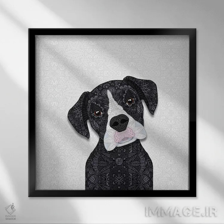 تابلو باکسر سیاه با پوزه سفید (سگ) اثر آنجلیکا پارکر - نمای قابدار مشکی