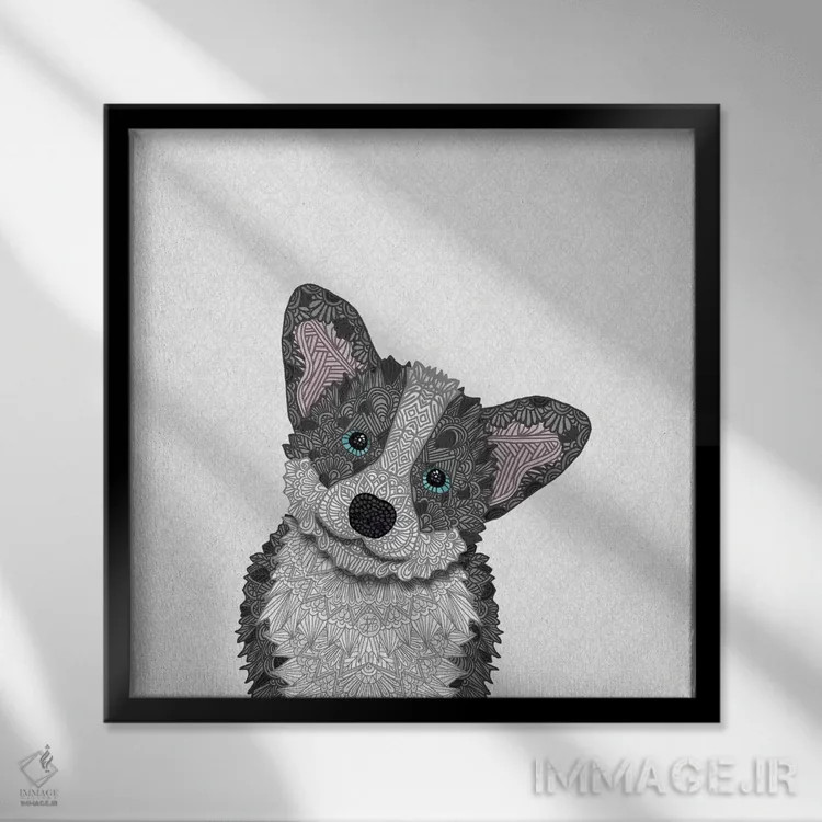 تابلو کورگی آبی (سگ) اثر آنجلیکا پارکر - نمای قابدار مشکی