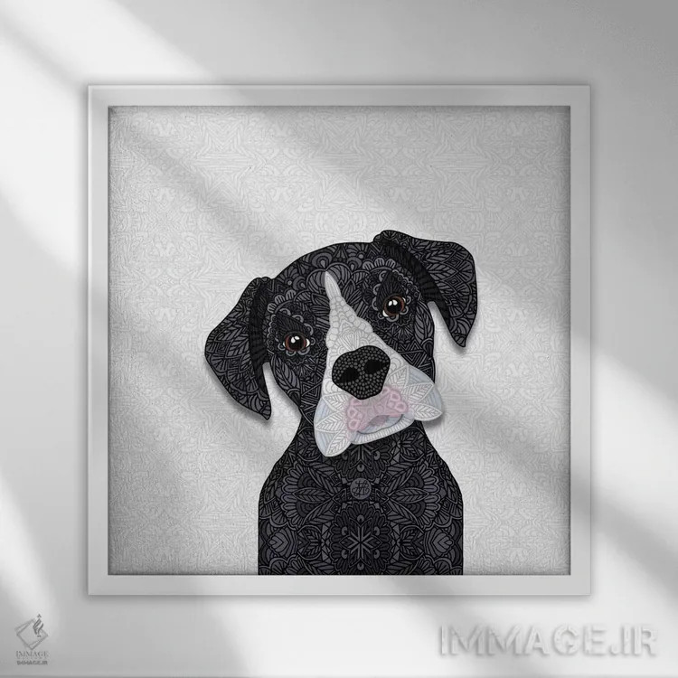 تابلو باکسر سیاه با پوزه سفید (سگ) اثر آنجلیکا پارکر - نمای قابدار سفید