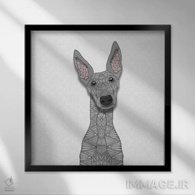 تابلو گریهاند آبی (سگ) اثر آنجلیکا پارکر - نمای قابدار مشکی