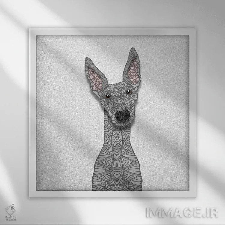 تابلو گریهاند آبی (سگ) اثر آنجلیکا پارکر - نمای قابدار سفید