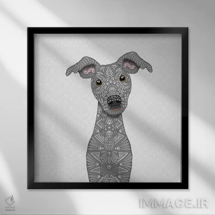 تابلو ایگی آبی (سگ ایتالیایی گریهاند) اثر آنجلیکا پارکر - نمای قابدار مشکی